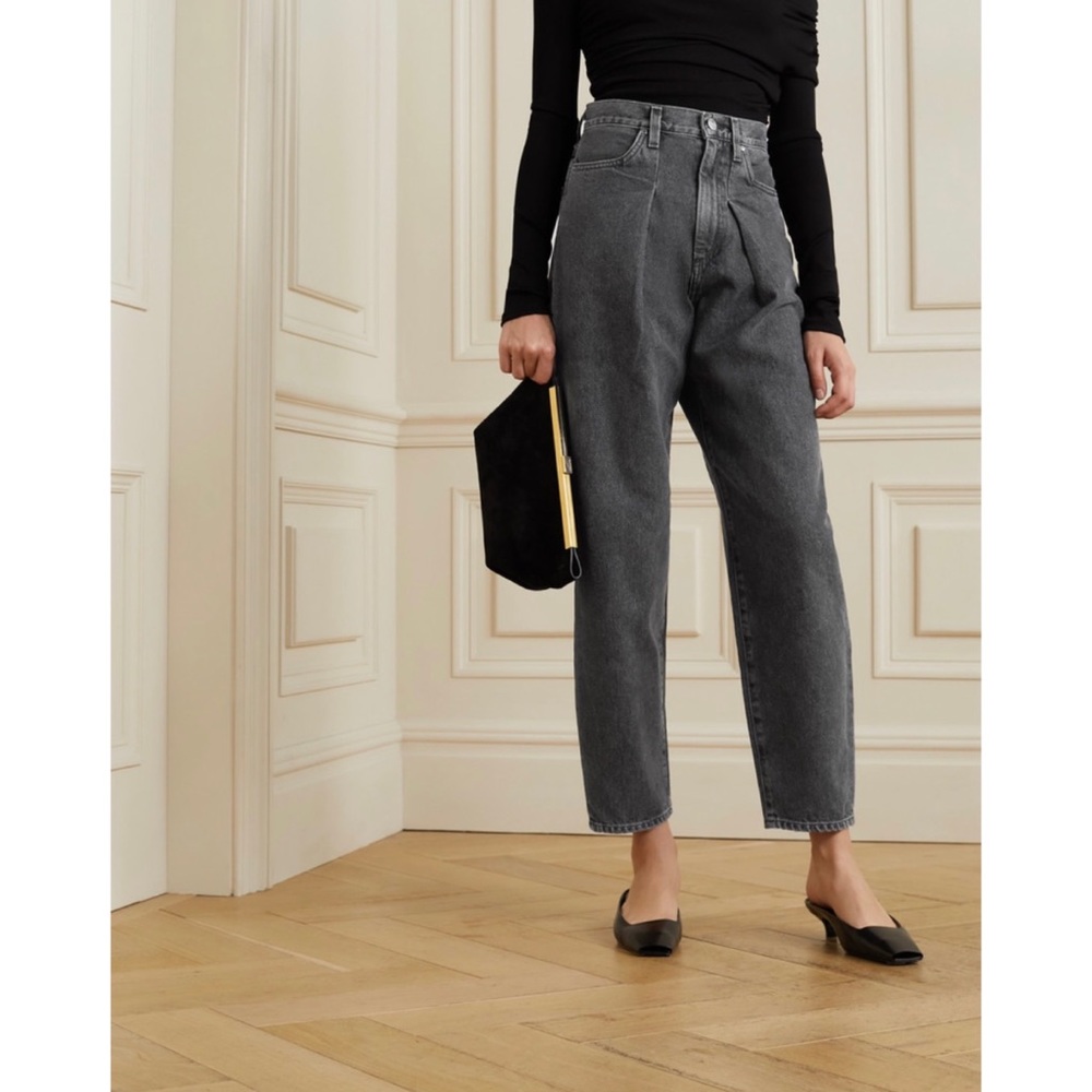 GOLDSIGN The Pleat Curve High-rise Tapered Jeans BLACK size 30